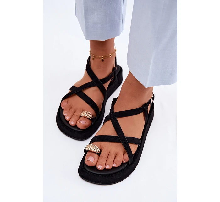 Sandály na platformě s zlatým detailem Černé Olmira