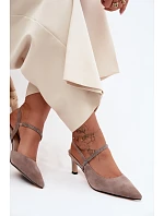 Kožené Semišové Sandály Na Podpatku S Ozdobeným Páskem D&A CR61-3048 Béžové