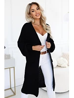 Dlouhý dámský pletený kardigan s kapsami a rukávy – černý model 22323055 - numoco basic Dlouhý dámský pletený kardigan s kapsami a rukávy – černý model 22323055 - numoco basic