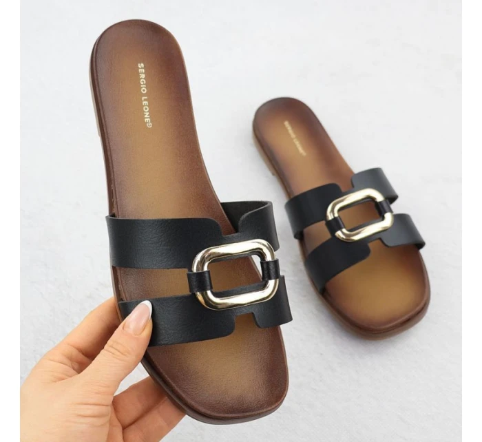 Dámské žabky s ornamentem černé Sergio Leone SK077H Dámské žabky s ornamentem černé Sergio Leone SK077H