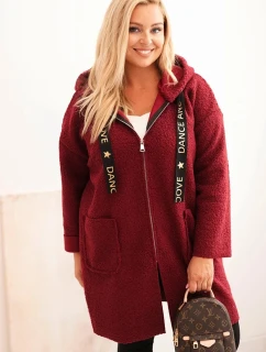Dámský kabát Plus Size z  s kapucí a kapsami bordový model 21753175 - K-Fashion