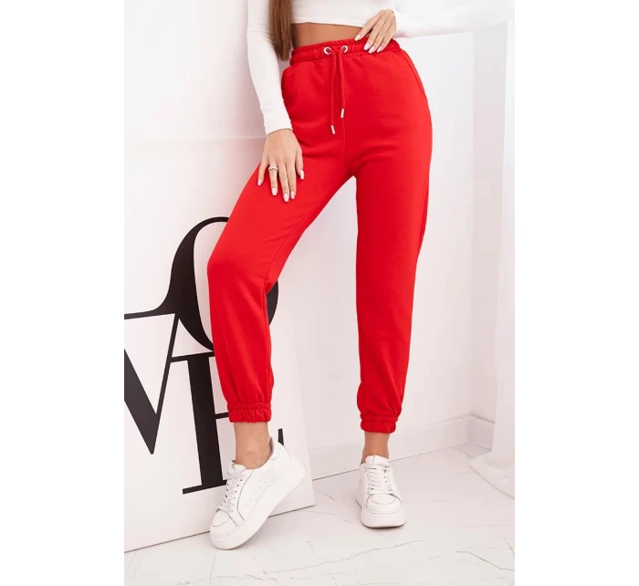 Dámské bavlněné kalhoty s gumou v pase červené Dámské bavlněné kalhoty s gumou v pase červené
