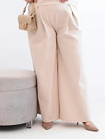 Dámské kalhoty Plus Size s širokými nohavicemi a plisováním béžová