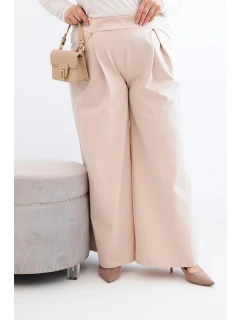 Dámské kalhoty Plus Size s širokými nohavicemi a model 21911604 béžová - K-Fashion