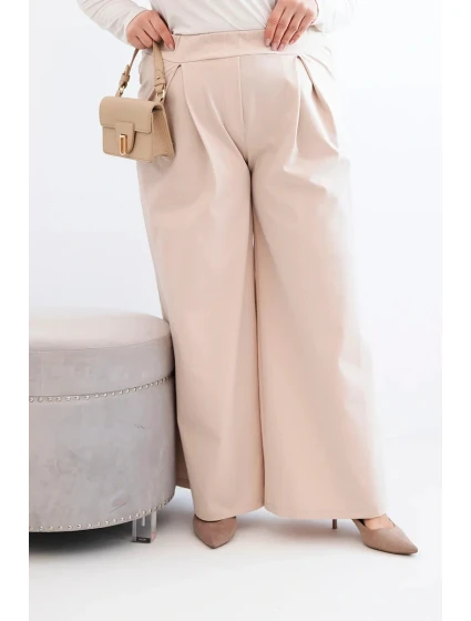 Dámské kalhoty Plus Size s širokými nohavicemi a model 21911604 béžová - K-Fashion