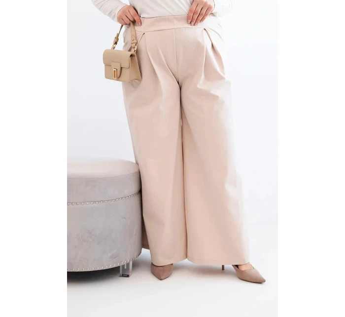 Dámské kalhoty Plus Size s širokými nohavicemi a model 21911604 béžová - K-Fashion