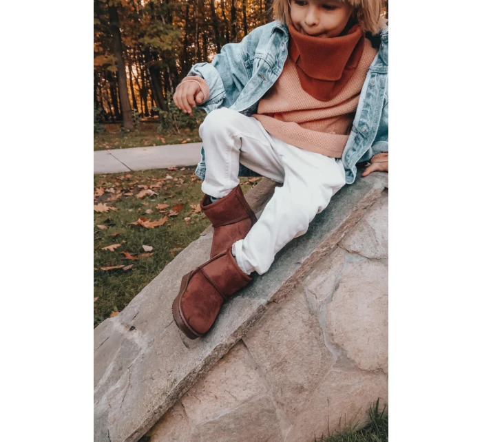 Dětské Teplé Sněhule Semišové Hnědé model 21564106 - Boto Dětské Teplé Sněhule Semišové Hnědé model 21564106 - Boto