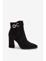 Eko Zamszové Kotníkové Boty Na Podpatku S Ozdobou Černé Lymall Eko Zamszové Kotníkové Boty Na Podpatku S Ozdobou Černé Lymall