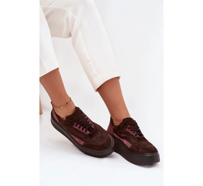 Dámské tenisky z pravé semiše na platformě Zazoo N1265S3 čokoládové