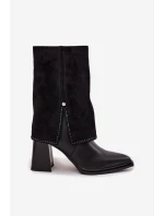 Kožené dámské kotníkové boty na sloupku s ohnutým lýkem vyhřívané Maciejka K7206-01 Černé