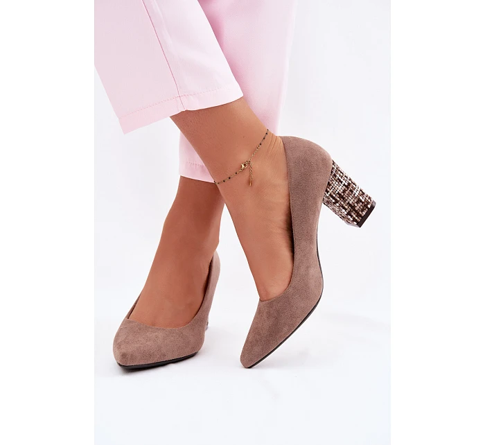 Lodičky z eko semiše Sergio Leone PB414 světle hnědé s ozdobným sloupkem Lodičky z eko semiše Sergio Leone PB414 světle hnědé s ozdobným sloupkem