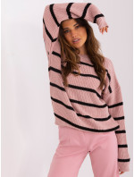 Světle růžový dámský oversize pruhovaný svetr