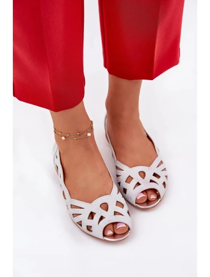 Dámské perforované baleríny s otevřenou špičkou Calgis – stříbrné