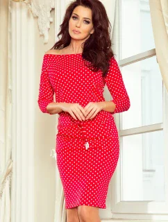 Dámské červené sportovní puntíkované šaty se zavazováním a kapsičkami model 7243926