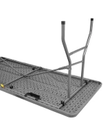 DŘEVĚNÝ STŮL SKLÁDACÍ V KUFŘÍKU 180x74CM MAX.100KG DŘEVĚNÁ DESKA TEMNĚ ŠEDÁ