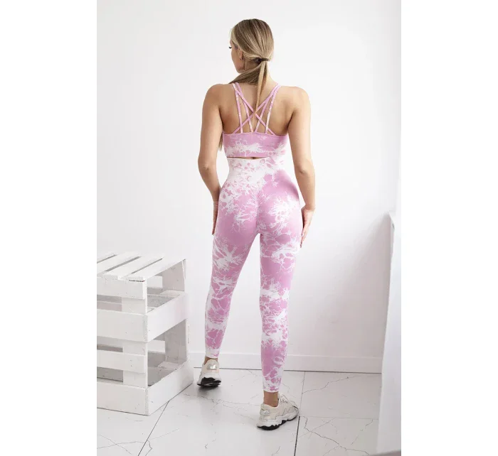 Fitness set model 20129769 legíny push up světle růžová + ecru - K-Fashion Fitness set model 20129769 legíny push up světle růžová + ecru - K-Fashion