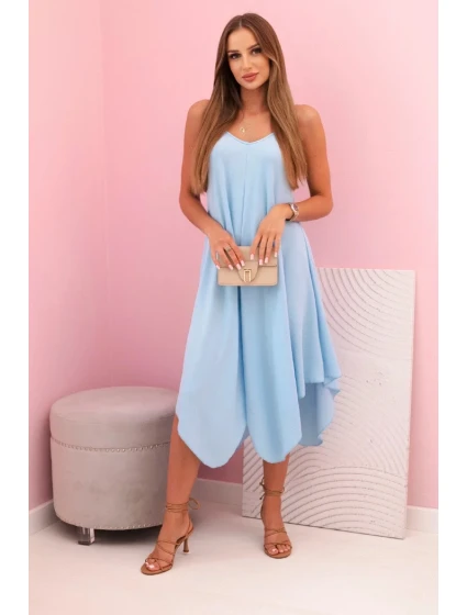 Women's dress with straps flared with an asymmetrical hem modrý