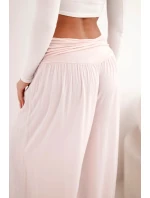Dámské viskózové kalhoty s širokými nohavicemi a volánky béžový