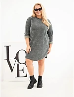 Dámské šaty Plus Size manšestrové s volným střihem khaki Dámské šaty Plus Size manšestrové s volným střihem khaki
