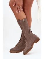 Semišové kotníkové boty s šněrováním do   tmavě béžové model 21707544 - Zazoo