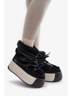 Kožené Dámské Sněhule Na Silné Podešvi S Kožešinou Big Star Černé Kožené Dámské Sněhule Na Silné Podešvi S Kožešinou Big Star Černé