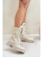 Lakované Zateplené Kotníkové Boty Workery s Ozdobou Béžové Kelilea Lakované Zateplené Kotníkové Boty Workery s Ozdobou Béžové Kelilea