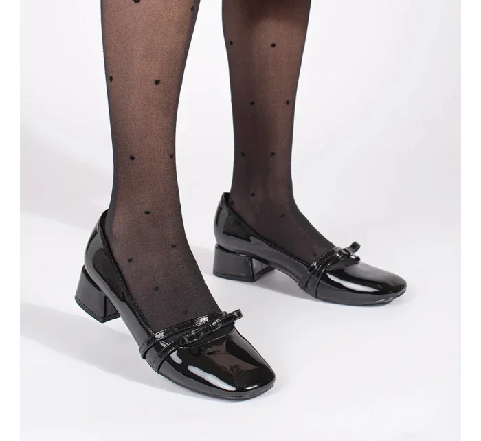 Trendy černé dámské  lodičky na širokém podpatku