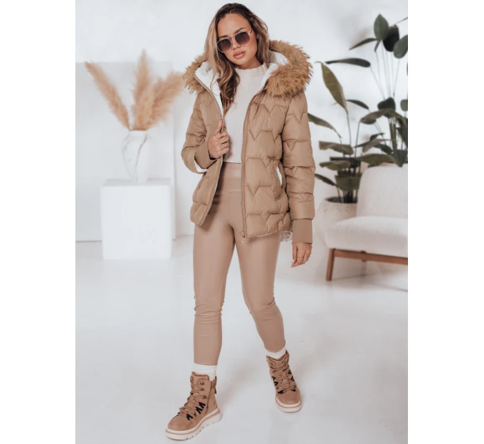 SNOWMISS dámská zimní bunda prošívaná béžová s kapucí FashionStreet TY5000