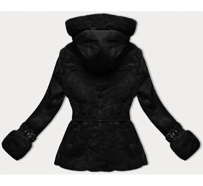 Černá kožešinová dámská bunda s prvky z eko kůže J Style (11Z8173)