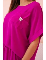 Dámský komplet z viskózy s ozdobným květem a širokými kalhotami - tmavě fialový