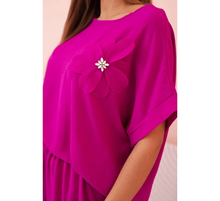 Dámský komplet z viskózy s ozdobným květem a širokými kalhotami - tmavě fialový