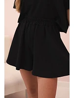 Dámský bavlněný komplet s širokými šortkami černý