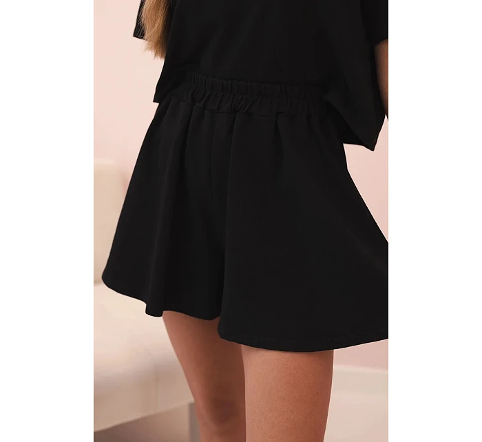 Dámský bavlněný komplet s širokými šortkami černý