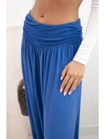 Dámské viskózové kalhoty s širokými nohavicemi a volánky chrpově modrá