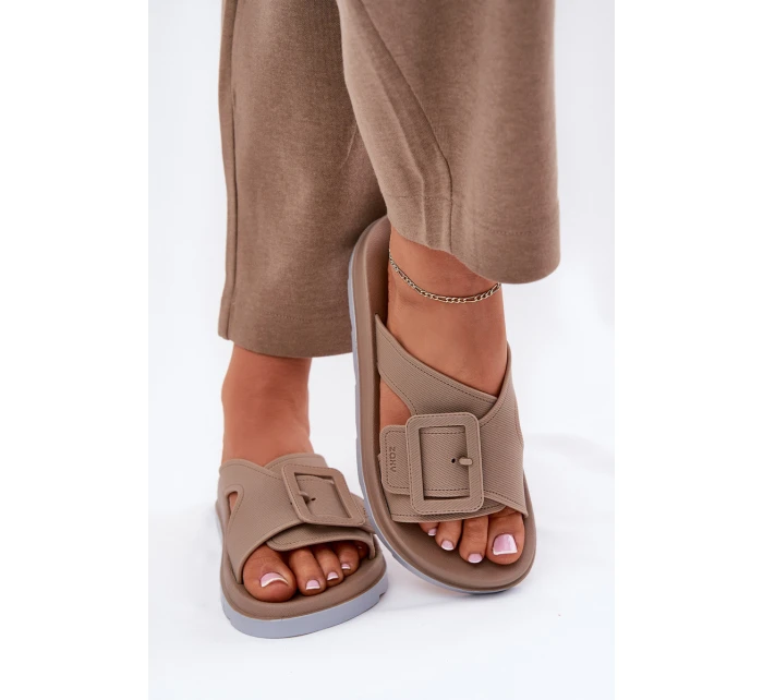 Vonné Dámské Pantofle S Dekorativní Přezkou Béžové ZAXY RR285076