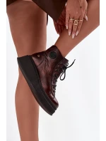 Kožené kotníčkové boty na masivní platformě hnědý model 21725107 - Maciejka Kožené kotníčkové boty na masivní platformě hnědý model 21725107 - Maciejka