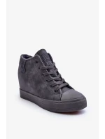 Dámské Kožené Tenisky Na Koturnu Big Star Šedé Dámské Kožené Tenisky Na Koturnu Big Star Šedé