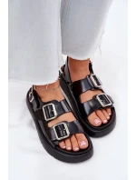 Dámské lakované kožené sandály s přezkami Big Star – černé