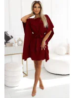 287-34 SOFIA Dámské motýlí šaty se zavazováním v pase - Bordeaux
