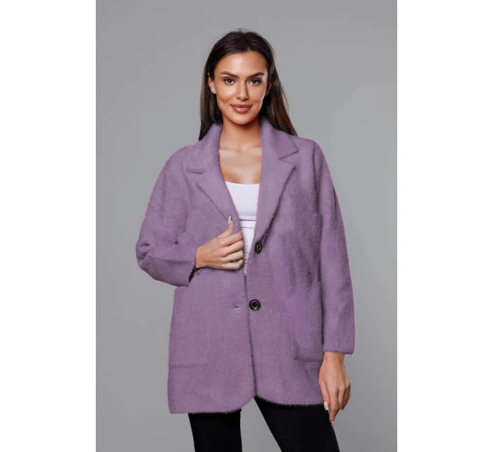 Krátký fialový vlněný přehoz přes oblečení typu alpaka model 18059147 - MADE IN ITALY Krátký fialový vlněný přehoz přes oblečení typu alpaka model 18059147 - MADE IN ITALY