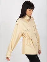 Béžová dámská bunda pro přechodné období s vysokým stojáčkem model 20840811 - Factory Price Béžová dámská bunda pro přechodné období s vysokým stojáčkem model 20840811 - Factory Price