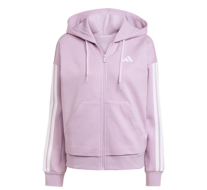 Dámská fleecová mikina adidas Essentials 3-Stripes s kapucí a zipem fialová JY3080 Dámská fleecová mikina adidas Essentials 3-Stripes s kapucí a zipem fialová JY3080