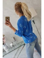 Chrpově modrá halenka s potiskem srdce