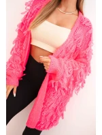 Dámský kardigan s třásněmi a volným střihem neonově růžový