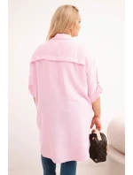 Dámská košile Plus Size z viskózy s delším zadním dílem cukrová růžová