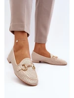 Dámské mokasíny na ploché podrážce s ozdobou béžové model 21650953 - Boto Dámské mokasíny na ploché podrážce s ozdobou béžové model 21650953 - Boto