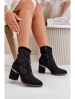 Zdobené Perforované Botky Dámské Na Podpatku Z Eko Semiše Černé S.Barski HY42-029