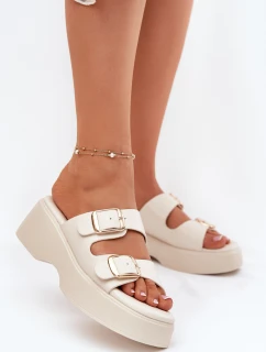 Dámské pantofle na platformě a klínu s přezkami světle béžové Nitarelia