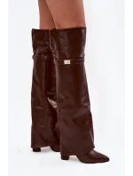 Zateplené kozačky s  lemem nad koleno  hnědé model 21715119 - Boto
