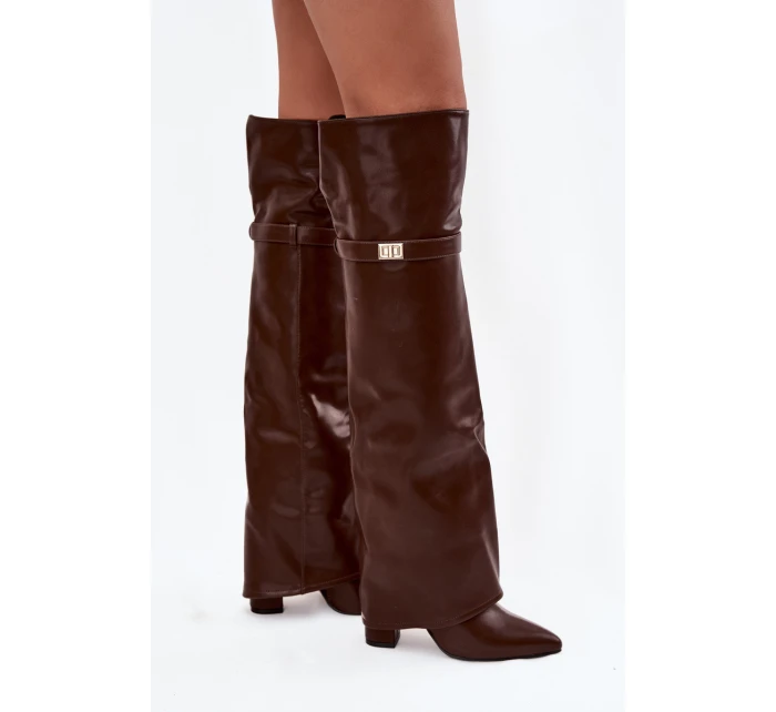 Zateplené kozačky s  lemem nad koleno  hnědé model 21715119 - Boto